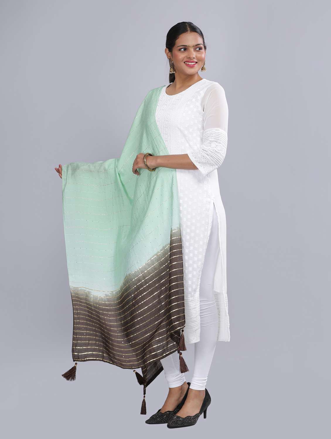 ai aqua sequined work dupatta - 20644702 -  Standard Image - 1