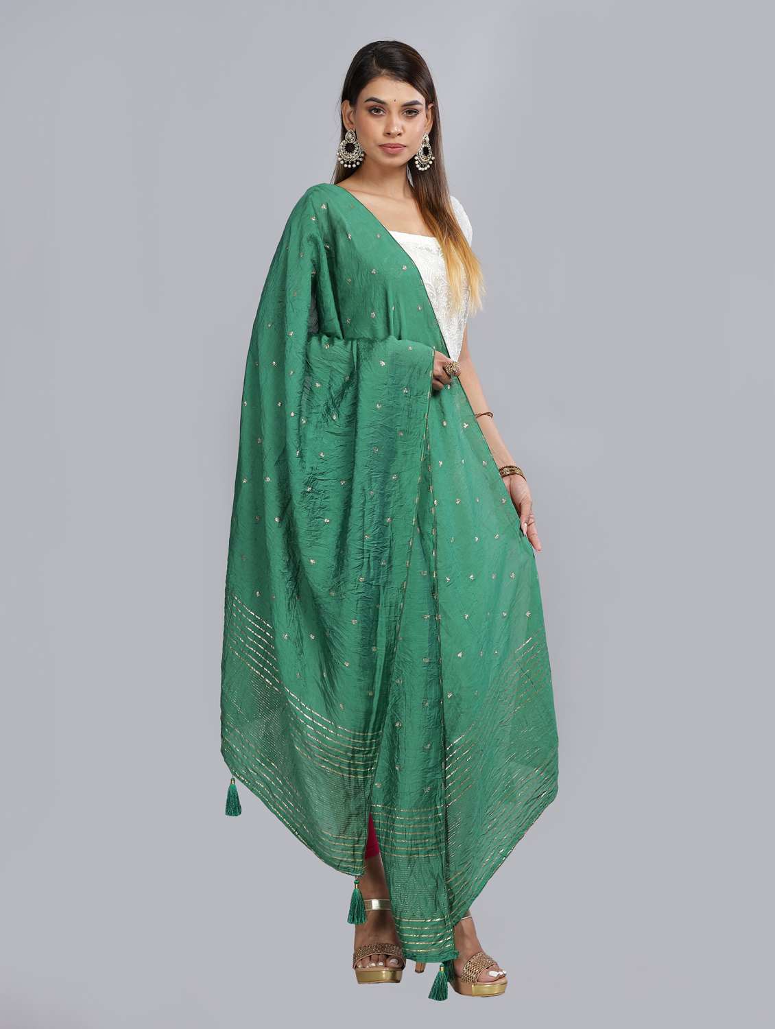 sea green self design dupatta - 20644711 - Standard Image - 1