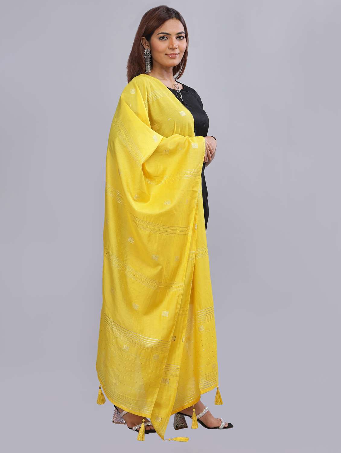 yellow self design dupatta - 20644720 -  Standard Image - 1