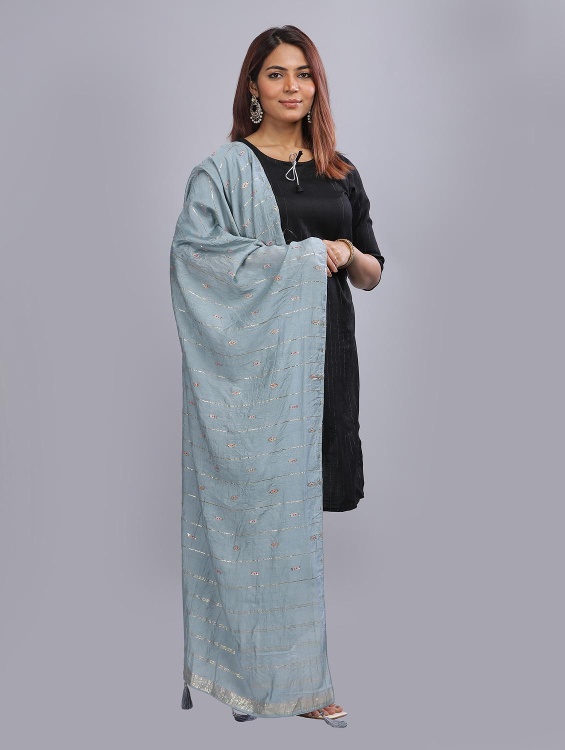 grey self design dupatta - 20644728 - Standard Image - 1
