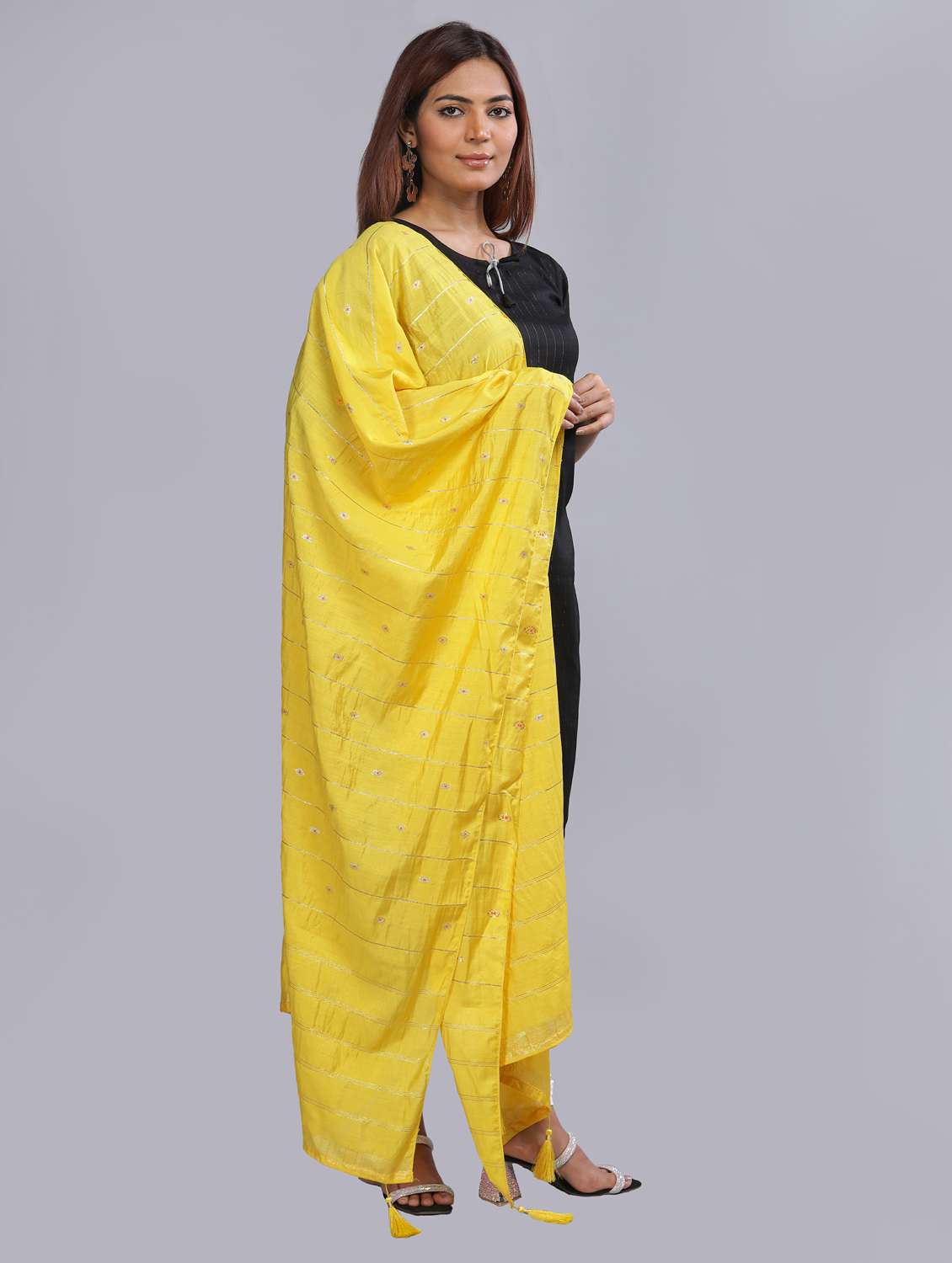 yellow self design dupatta - 20644731 -  Standard Image - 1