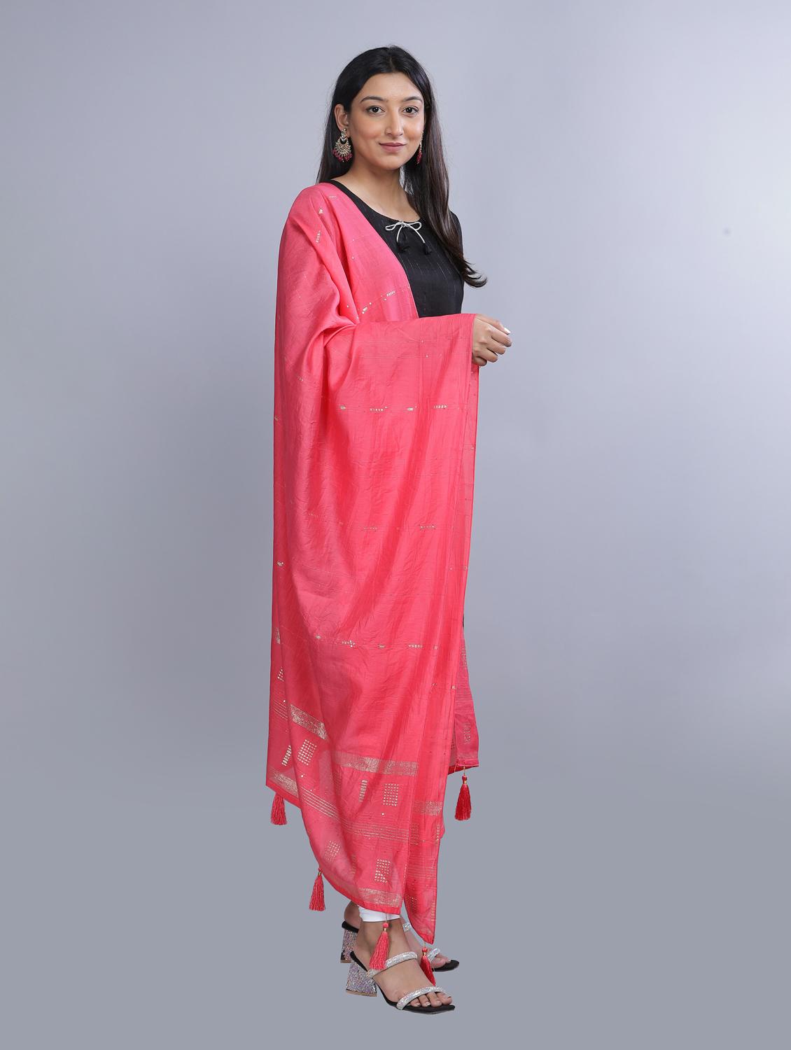 pink self design dupatta - 20644737 - Standard Image - 1