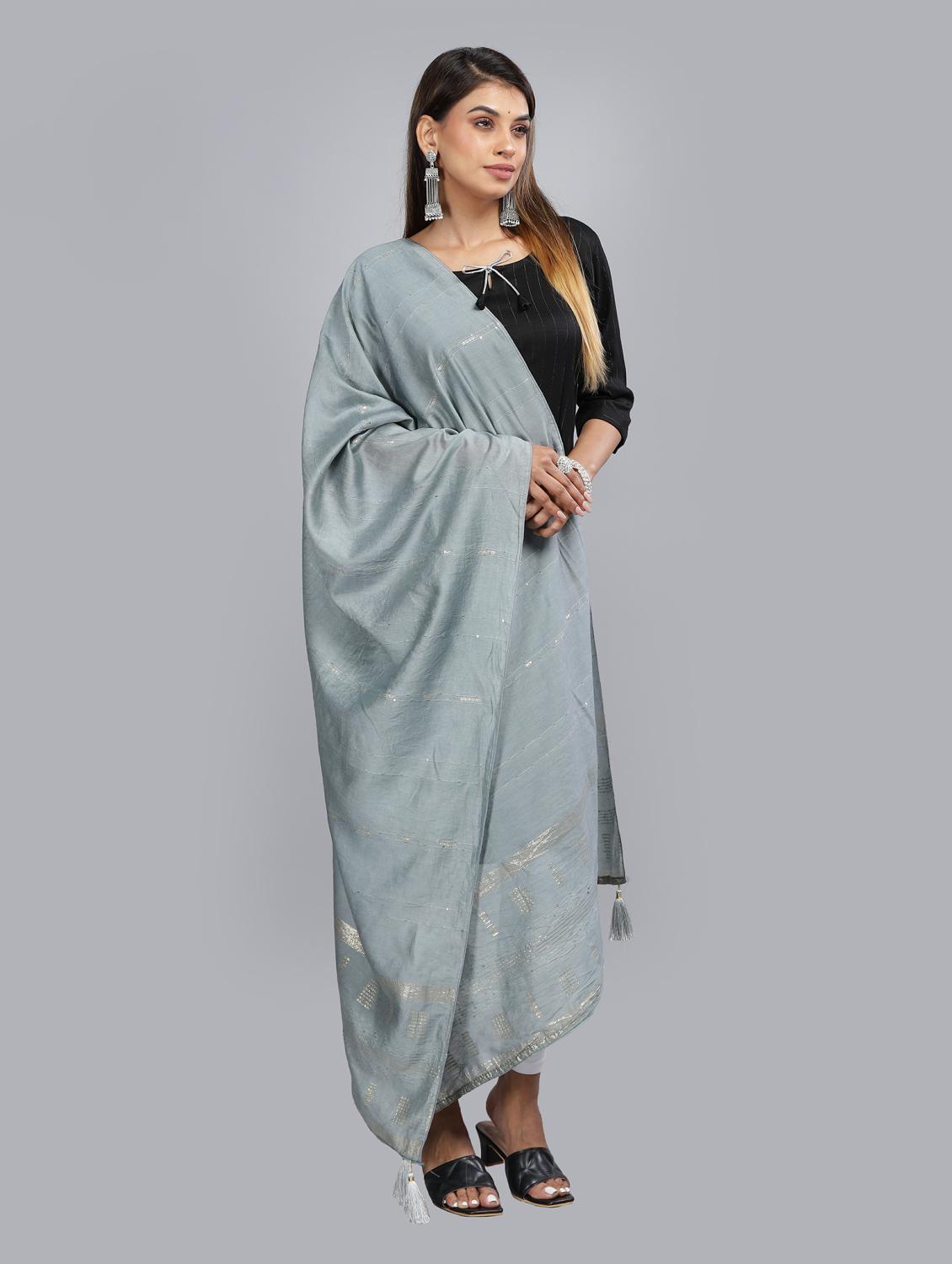 grey self design dupatta - 20644739 - Standard Image - 1