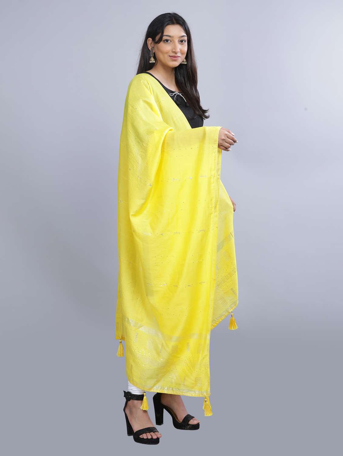 yellow self design dupatta - 20644742 -  Standard Image - 1