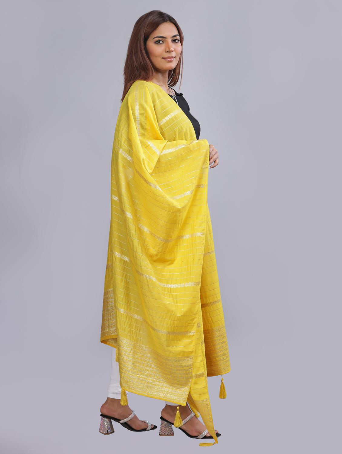 yellow self design dupatta - 20644753 -  Standard Image - 1