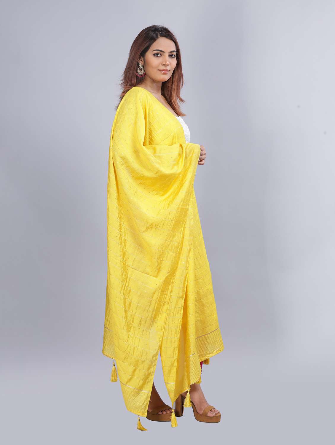 yellow self design dupatta - 20644764 - Standard Image - 1