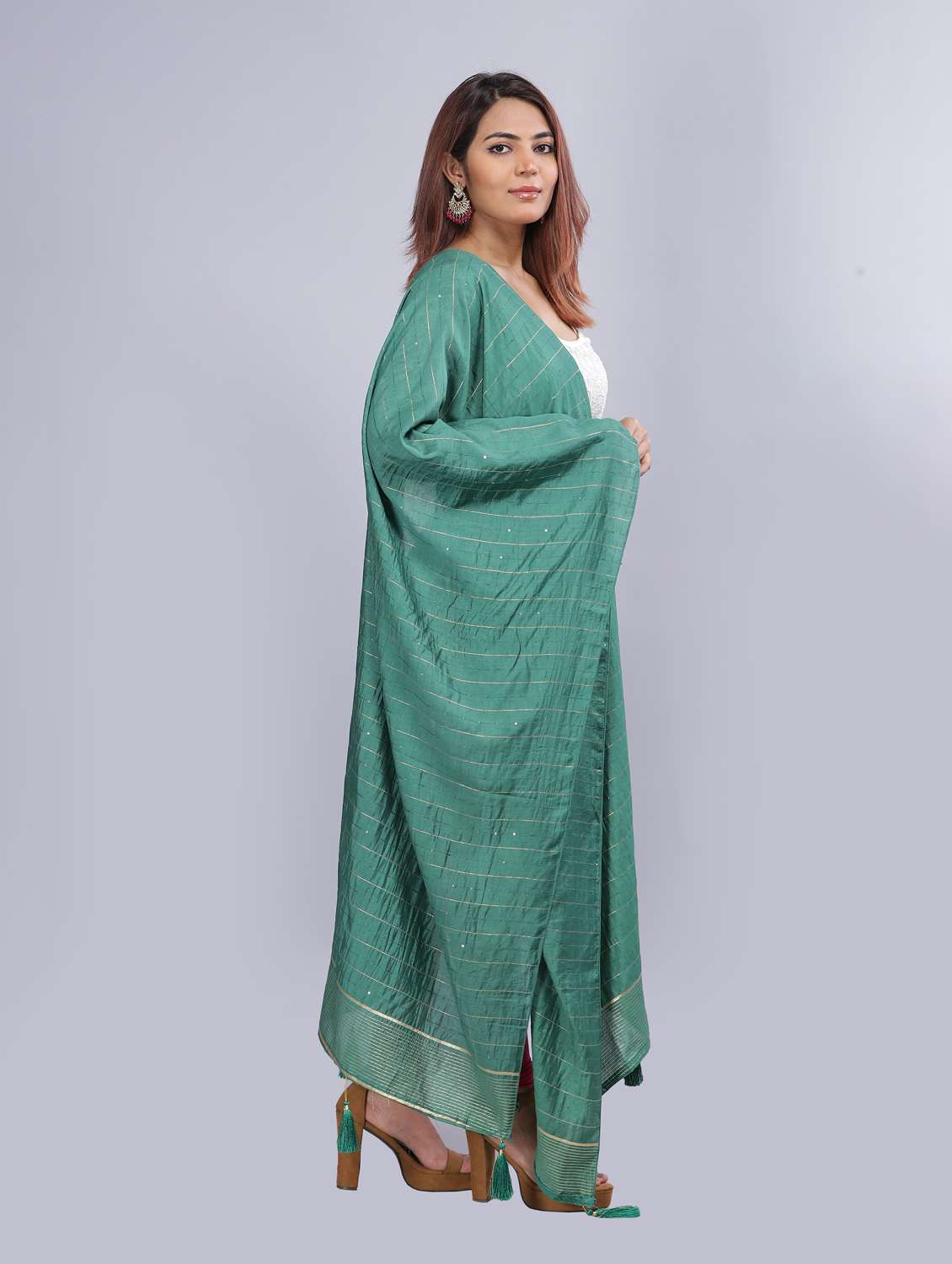sea green self design dupatta - 20644766 - Standard Image - 1