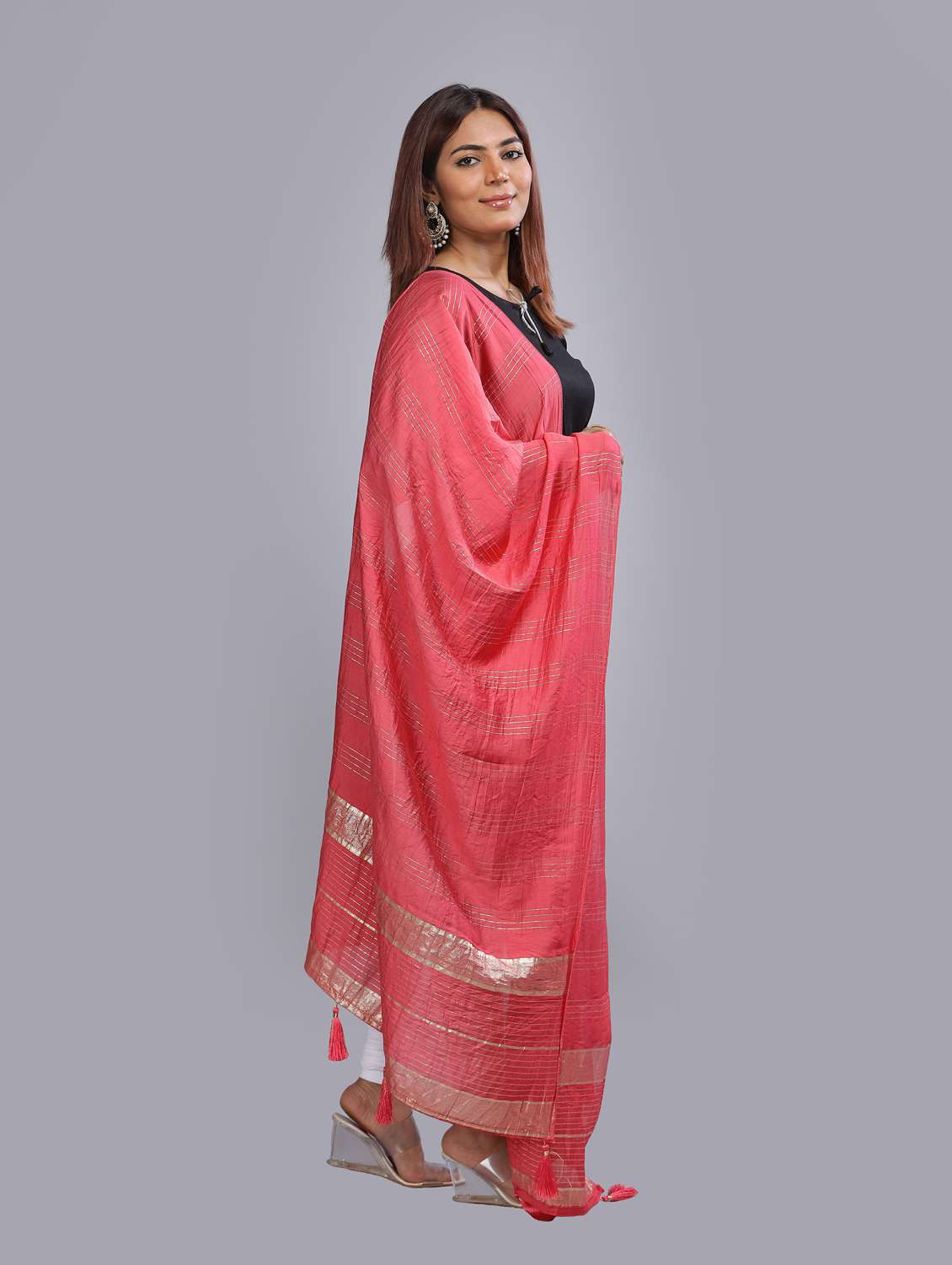 coral self design dupatta - 20644770 - Standard Image - 1