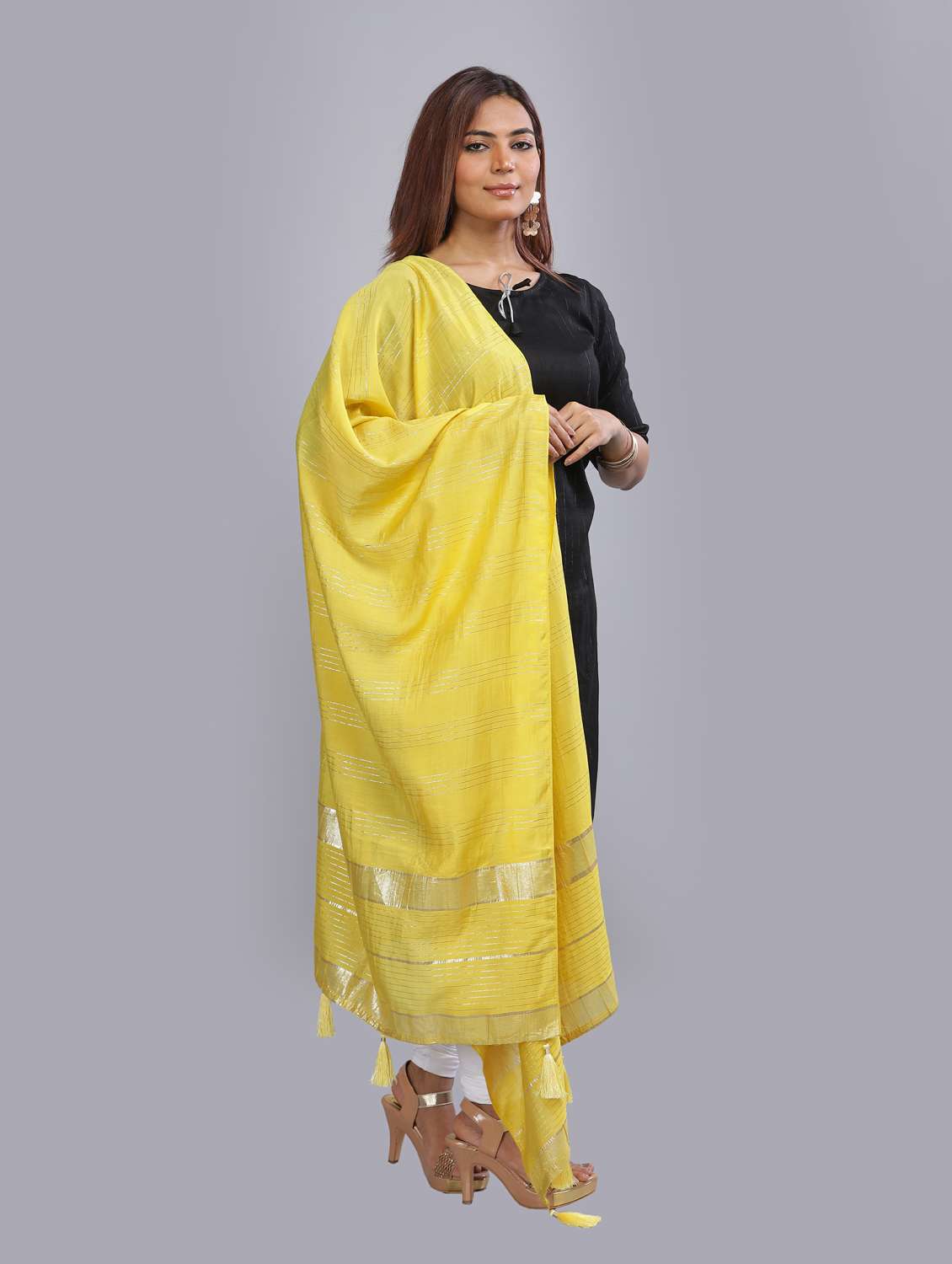 yellow self design dupatta - 20644775 -  Standard Image - 1