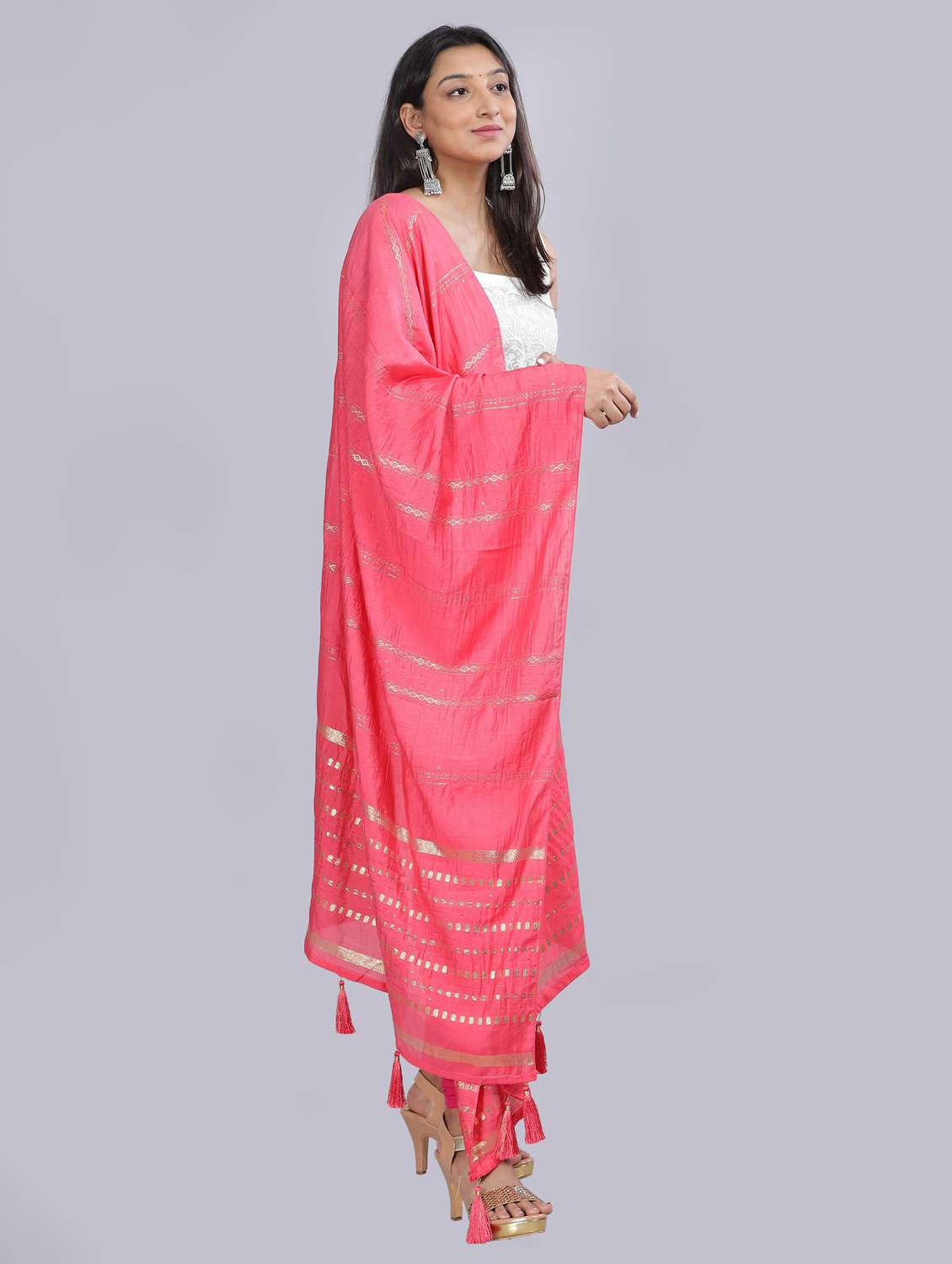 pink self design dupatta - 20644781 -  Standard Image - 1