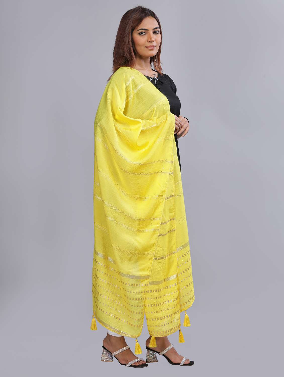 yellow self design dupatta - 20644786 -  Standard Image - 1