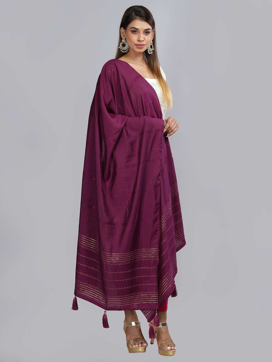 purple self design dupatta - 20644801 - Standard Image - 1