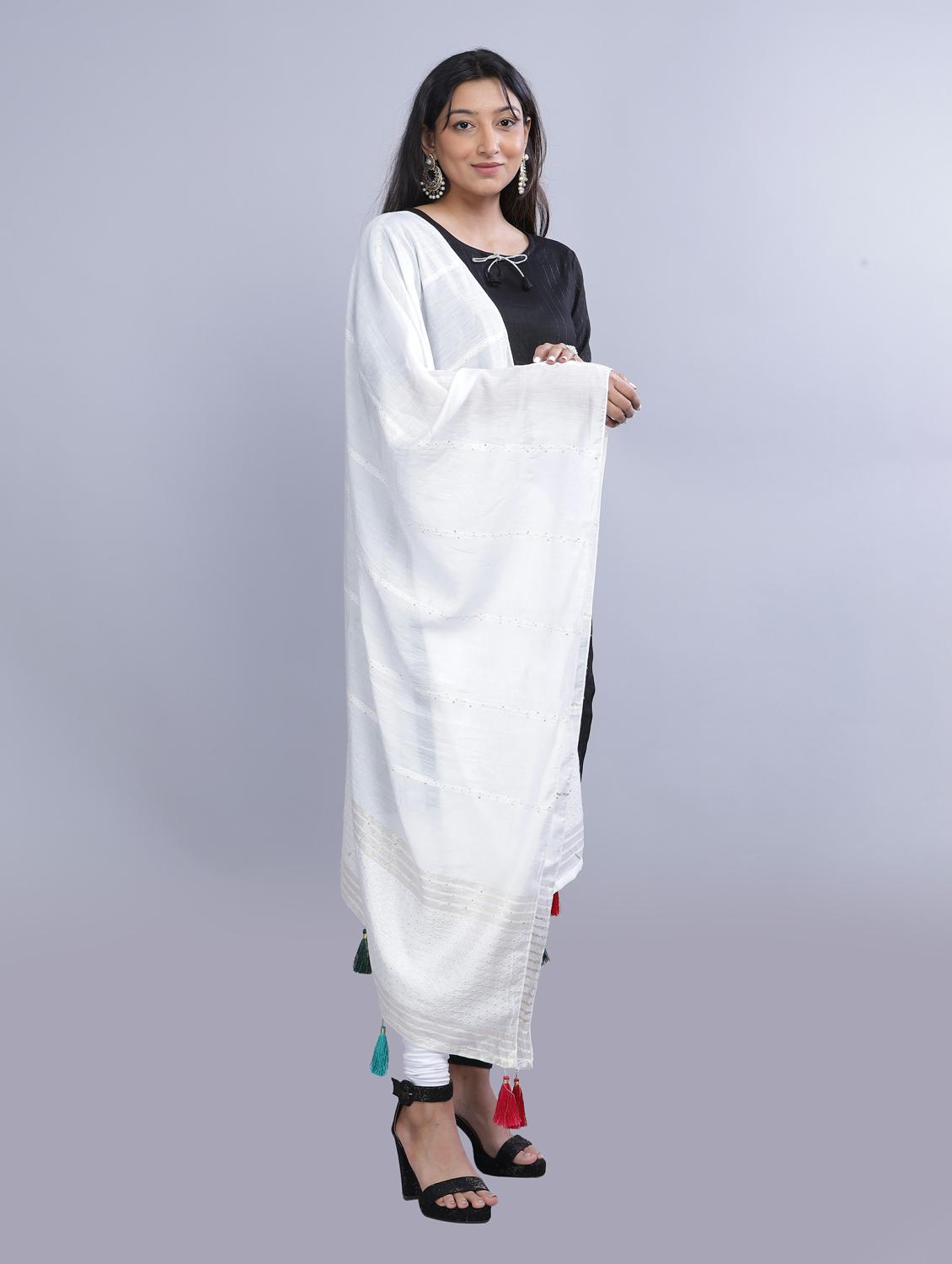 white self design dupatta - 20644808 - Standard Image - 1