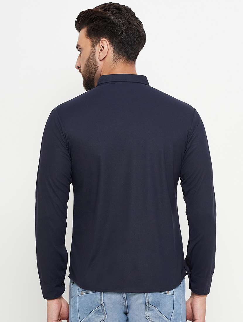 navy blue solid casual shirt - 20644820 -  Standard Image - 1