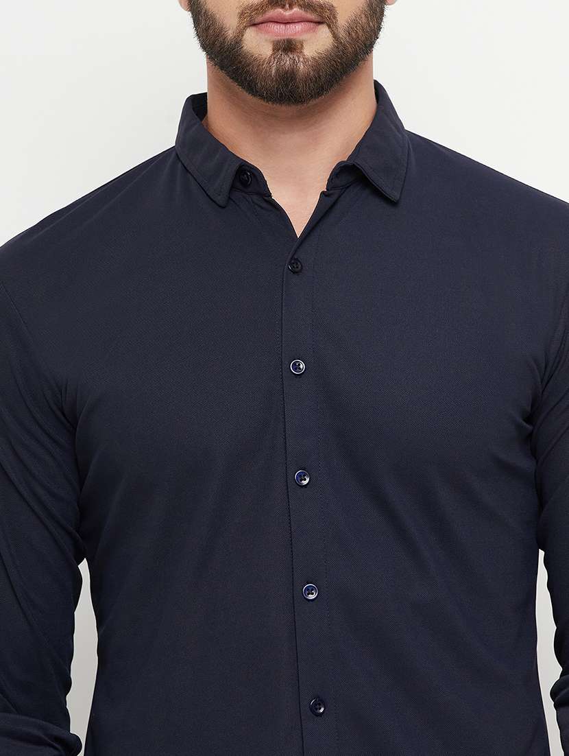 navy blue solid casual shirt - 20644820 -  Standard Image - 4