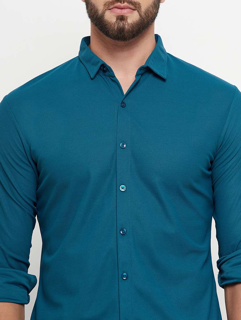 teal solid casual shirt - 20644821 -  Standard Image - 4