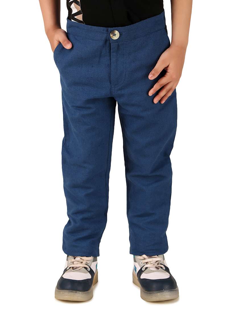 blue solid cotton casual chinos