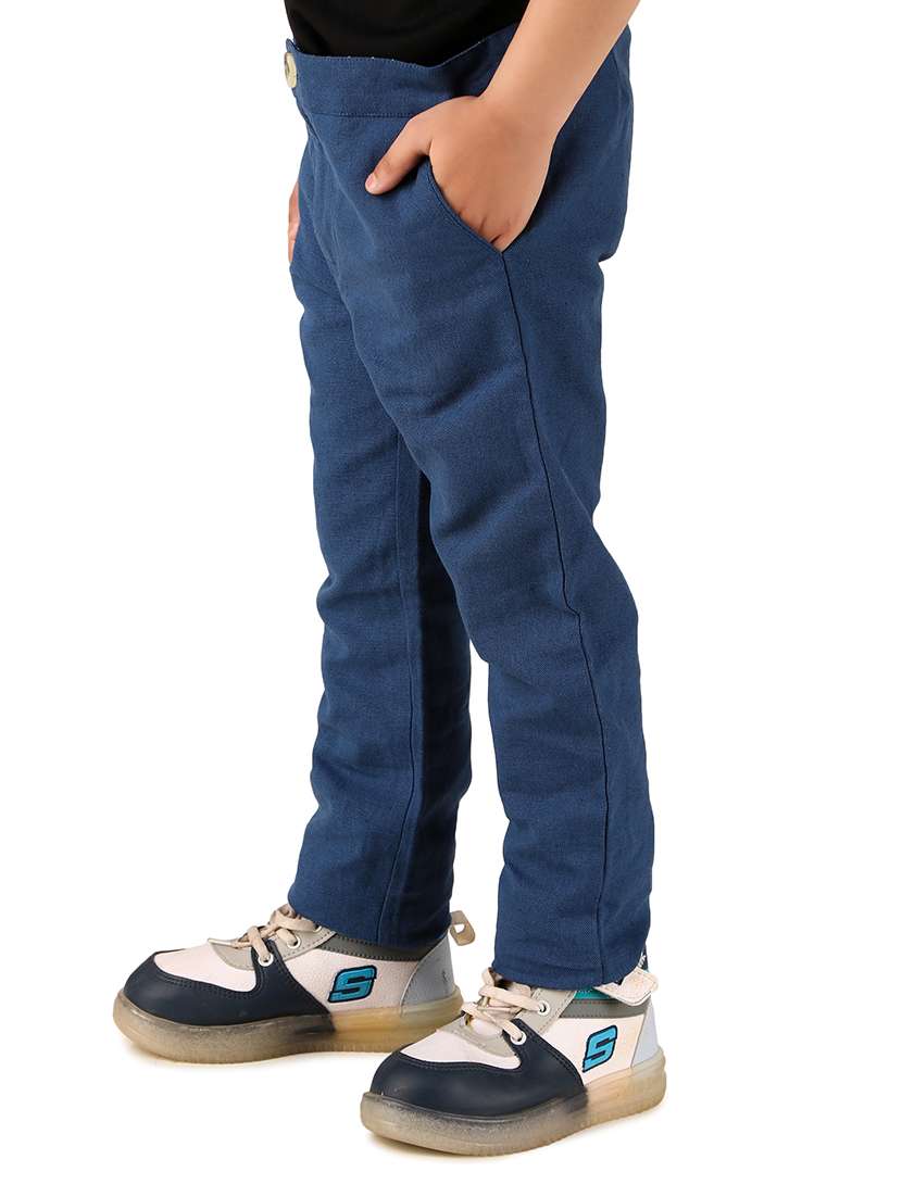 blue solid cotton casual chinos - 20644973 -  Standard Image - 1