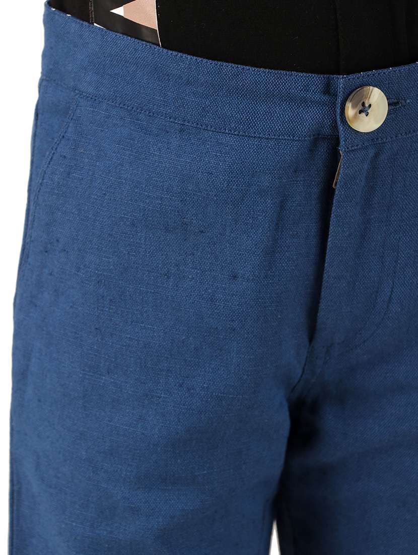 blue solid cotton casual chinos - 20644973 -  Standard Image - 4