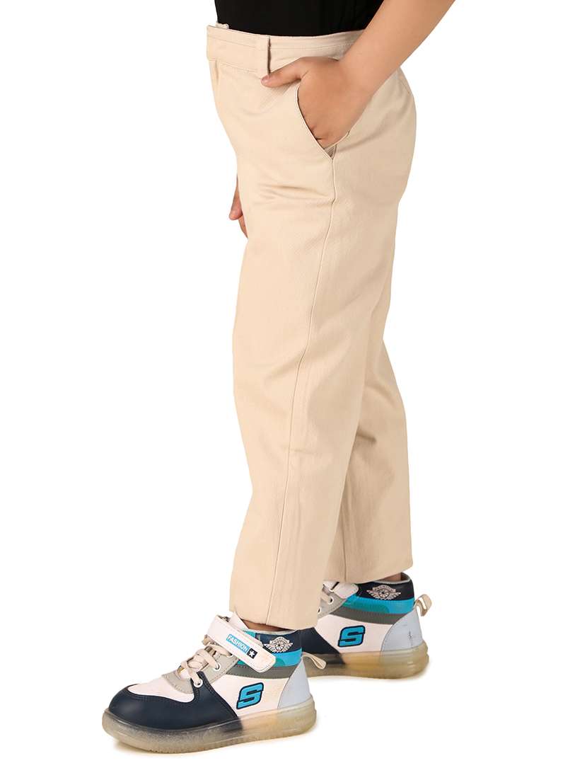 beige solid cotton casual chinos - 20644975 -  Standard Image - 1