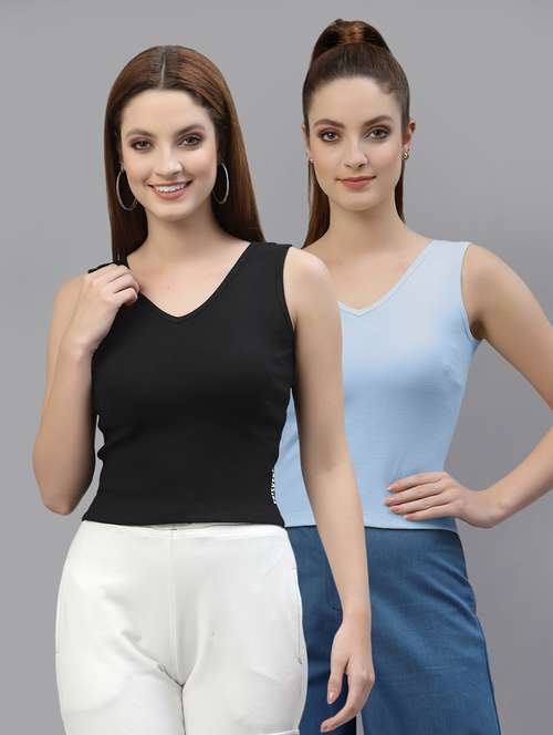 pack of 2 multi colored sleeveless crop top - 20644989 - Standard Image - 0