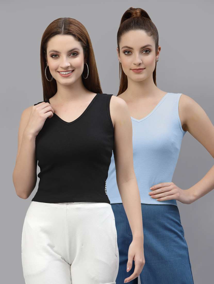 pack of 2 multi colored sleeveless crop top - 20644989 - Zoom Image - 0