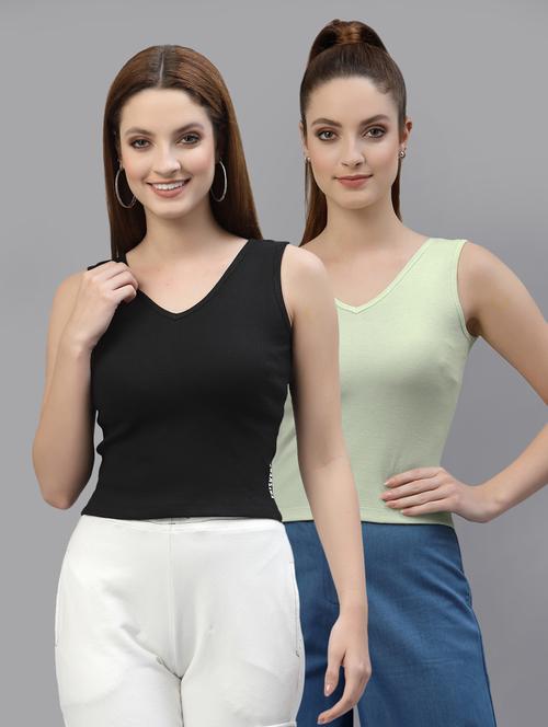 pack of 2 solid sleeveless crop top - 20644992 -  Standard Image - 0
