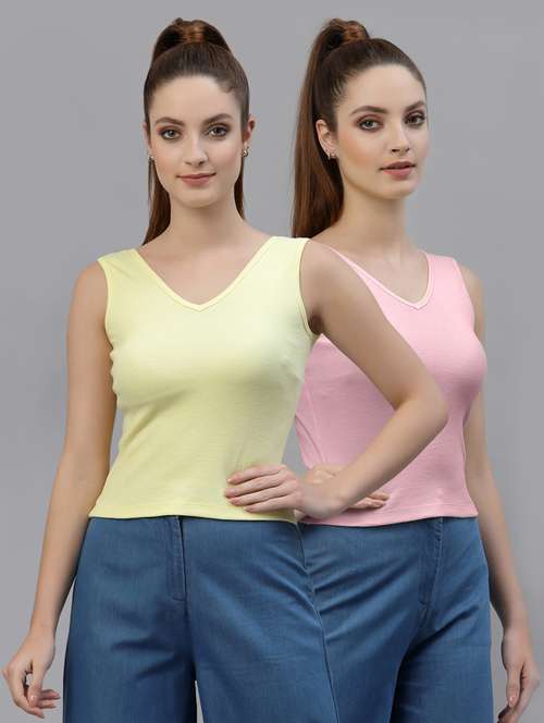 pack of 2 solid sleeveless crop top