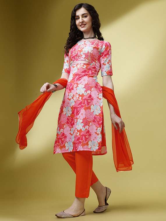 women multi color round neck kurta pant set with dupatta - 20645967 - Standard Image - 1