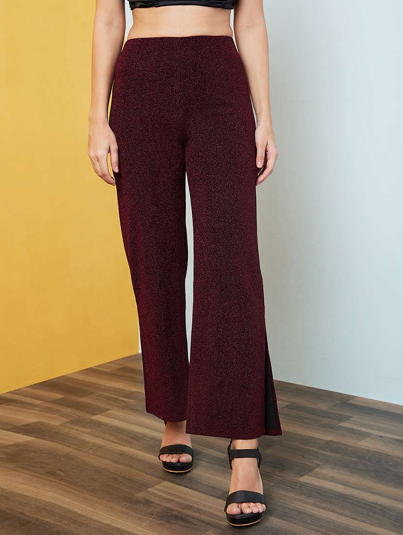 women high rise solid side slit bootcut trouser