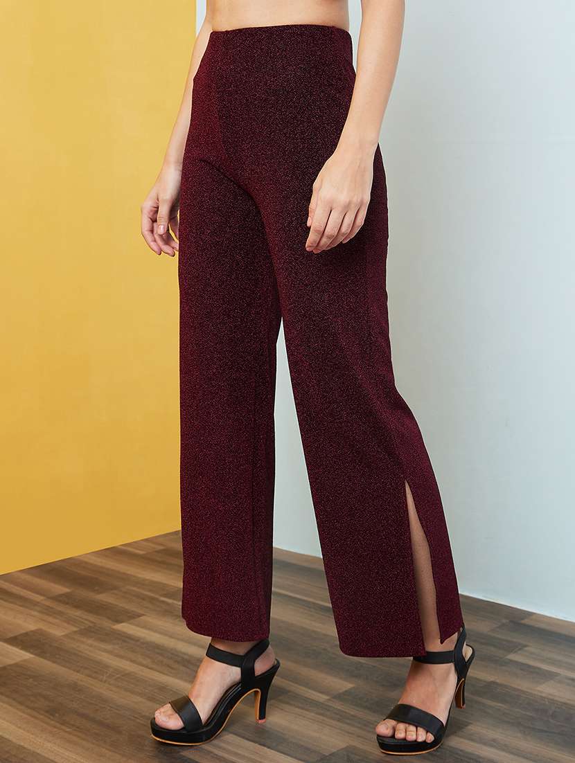 women high rise solid side slit bootcut trouser - 20646069 -  Standard Image - 1