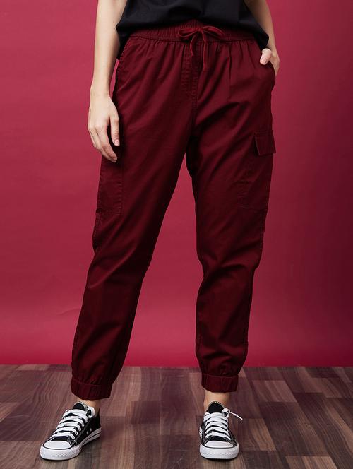 globus women rust red mid-rise elasticated drawstring waist cargo joggers - 20646072 -  Standard Image - 0
