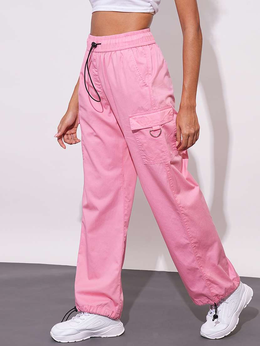 globus women apricot blush mid-rise elasticated drawstring waist cargo joggers - 20646074 -  Standard Image - 1