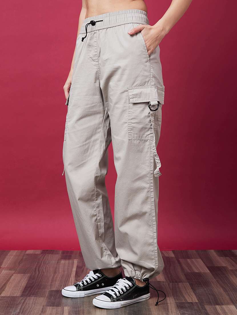 globus women steel grey mid-rise elasticated drawstring waist cargo joggers - 20646075 -  Standard Image - 1