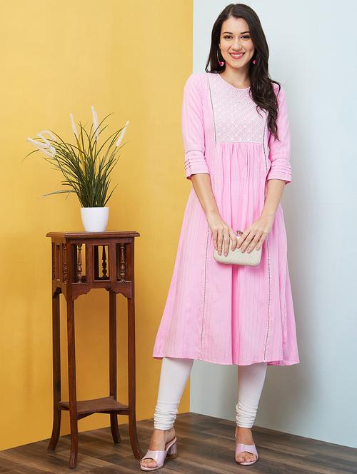 pink embroidered a-line kurta - 20646088 - Standard Image - 0