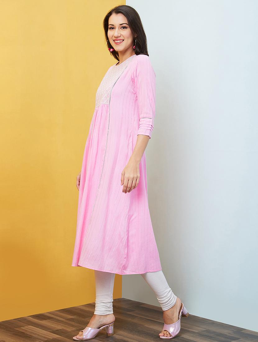 pink embroidered a-line kurta - 20646088 - Standard Image - 1