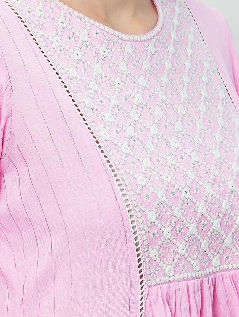 pink embroidered a-line kurta - 20646088 - Standard Image - 4