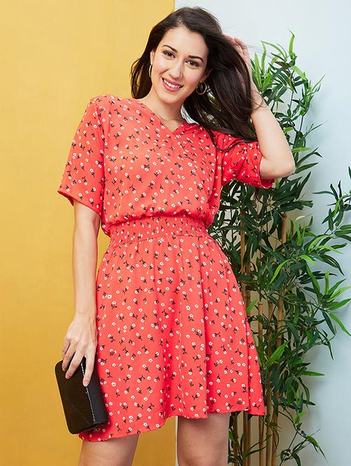 red floral printed fit & flare dress - 20646093 -  Standard Image - 0