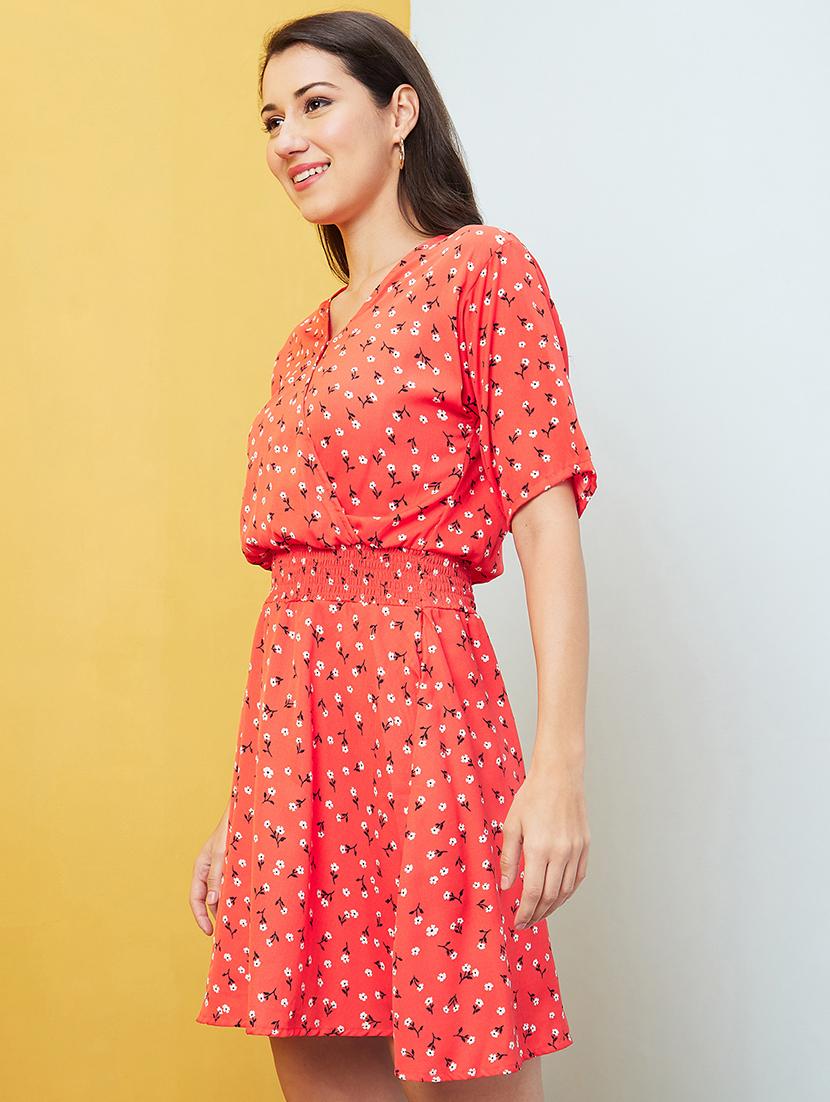 red floral printed fit & flare dress - 20646093 -  Standard Image - 1