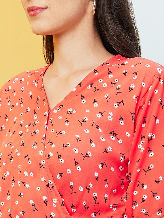 red floral printed fit & flare dress - 20646093 - Standard Image - 4