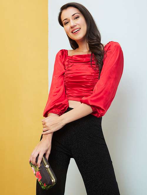 red solid crop top - 20646120 -  Standard Image - 0