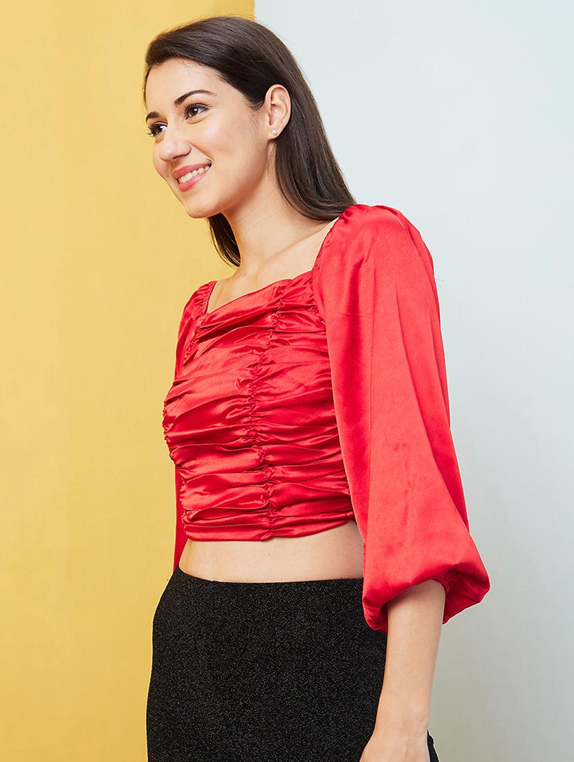 red solid crop top - 20646120 -  Standard Image - 1