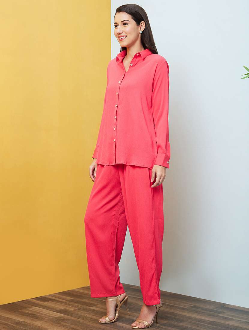 women pink solid shirt and trouser set - 20646129 -  Standard Image - 1