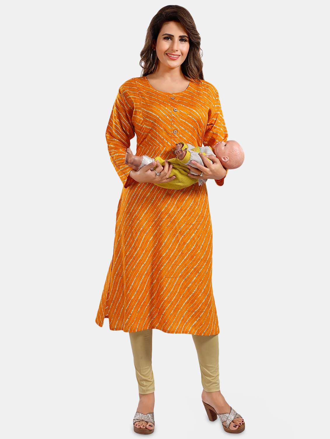 women leheriya printed maternity wear kurta