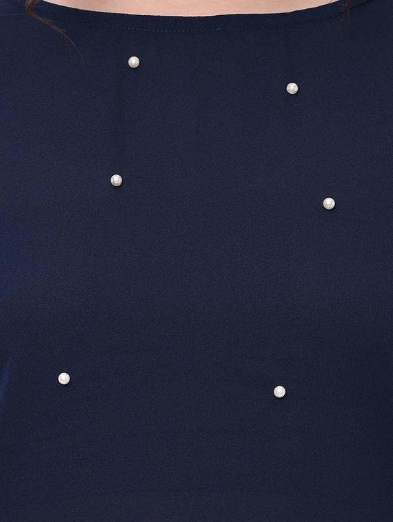 navy blue pearl embellished detailed regular top - 20646271 - Standard Image - 4