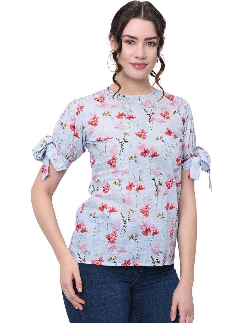 light blue floral printed regular top - 20646272 - Standard Image - 1