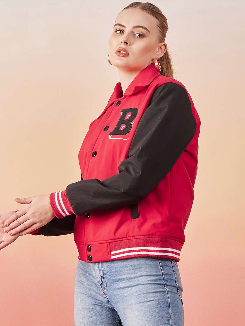women red full sleeve varsity jacket - 20646474 - Standard Image - 1