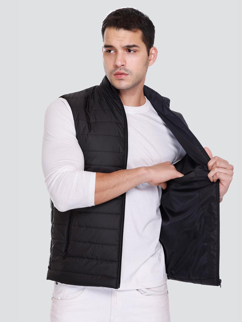 men sleeveless solid quilted jacket - 20650179 - Standard Image - 1