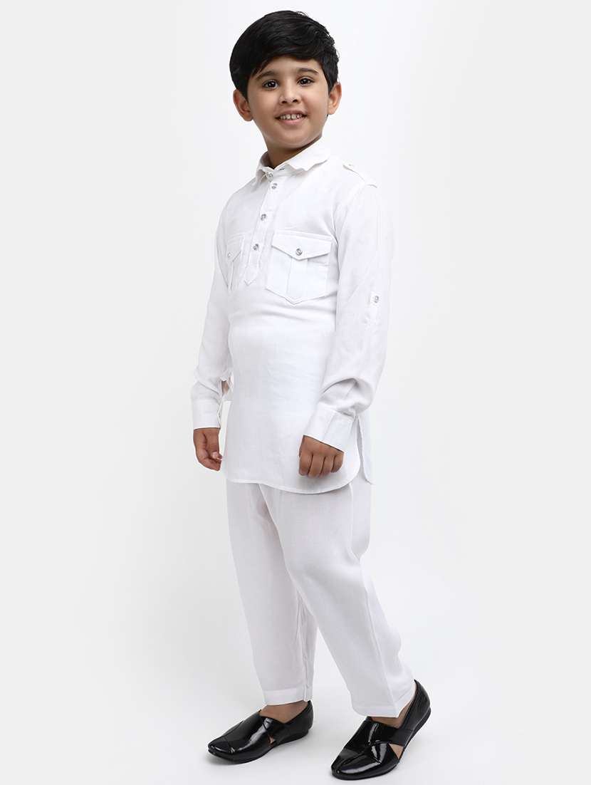 boys white solid kurta salwar set - 20653211 -  Standard Image - 1