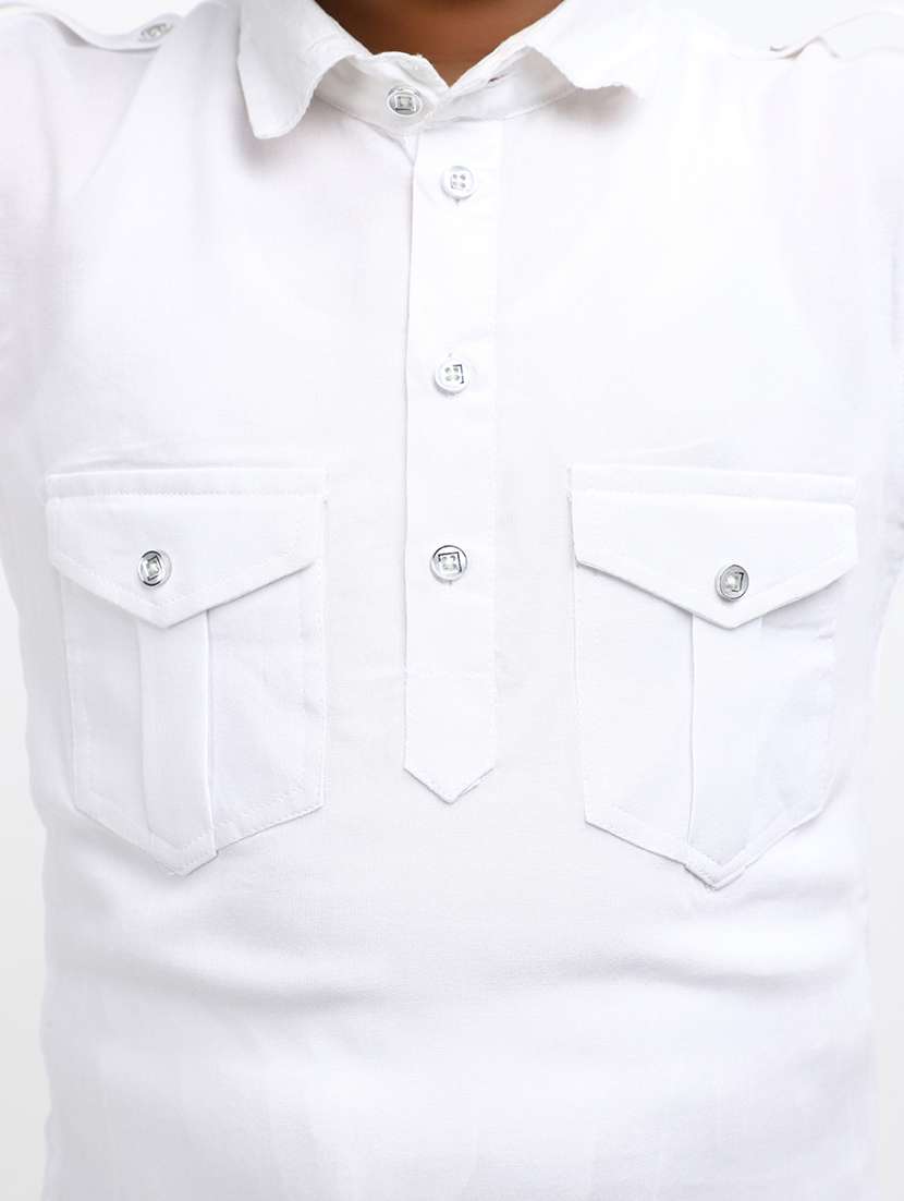 boys white solid kurta salwar set - 20653211 -  Standard Image - 4